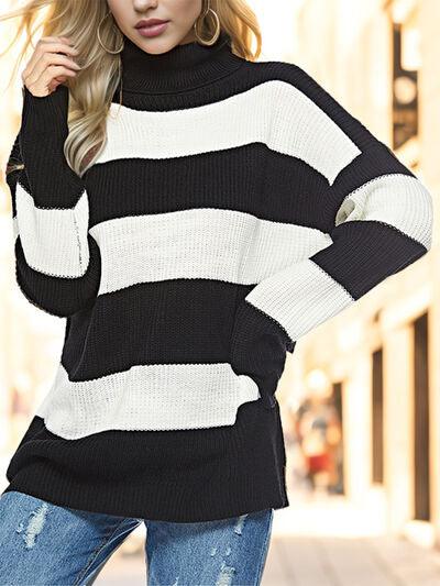 LGC Striped Turtleneck Long Sleeve Sweater - Le Grand Chevalier Le Grand Chevalier Trendsi Women sweaters