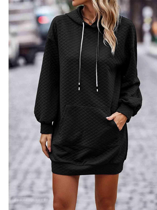 LGC Textured Drawstring Tunic Hoodie - Le Grand Chevalier Le Grand Chevalier Black / S Trendsi Dresses