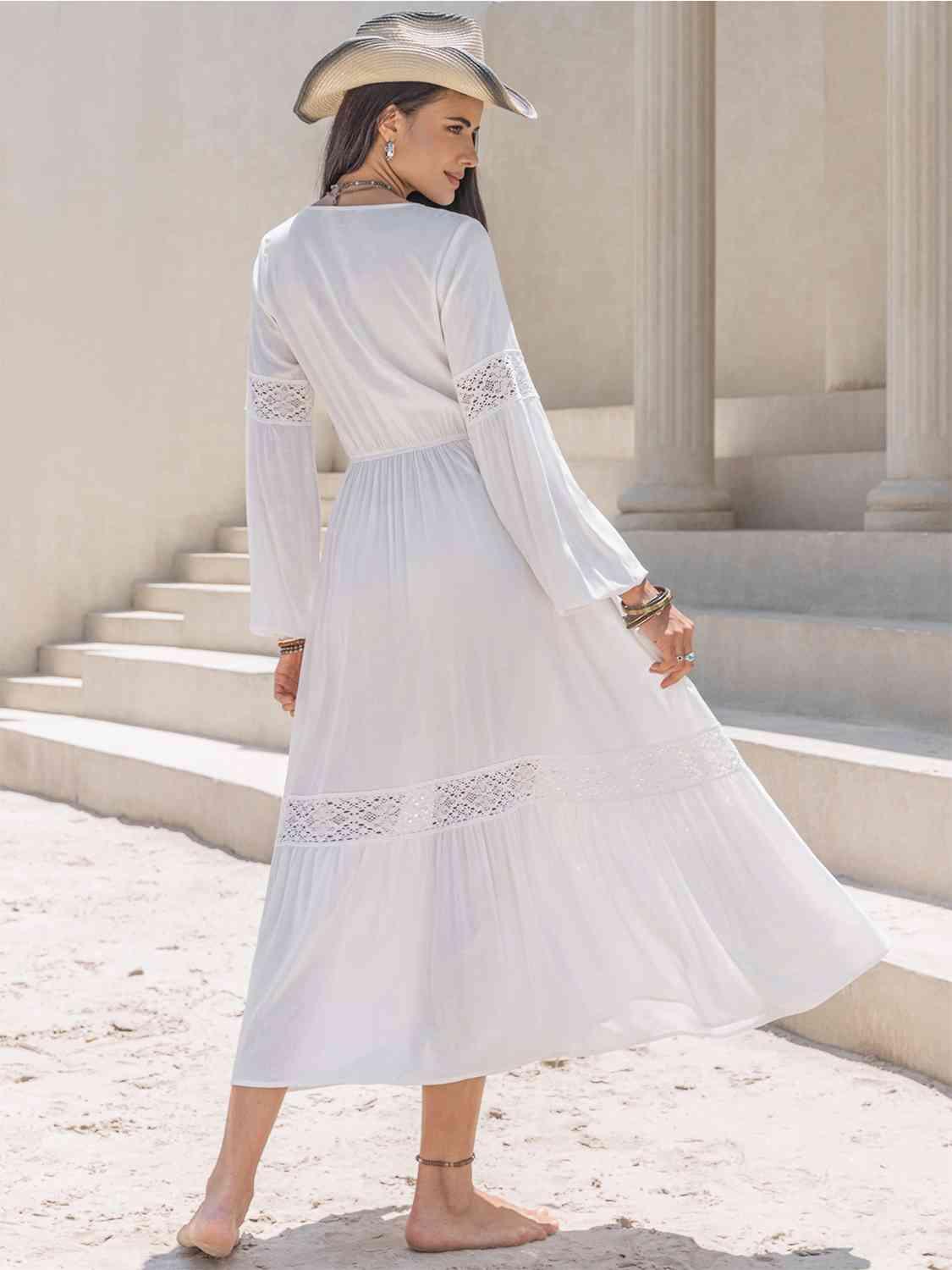 LGC Tie Neck Balloon Sleeve Midi Dress - Le Grand Chevalier Le Grand Chevalier Trendsi Dresses