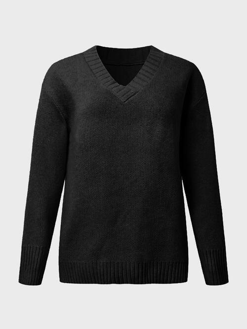 LGC V-Neck Long Sleeve Knit Top - Le Grand Chevalier Le Grand Chevalier Trendsi Women sweaters