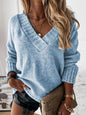 LGC V-Neck Long Sleeve Knit Top - Le Grand Chevalier Le Grand Chevalier Pastel Blue / S Trendsi Women sweaters