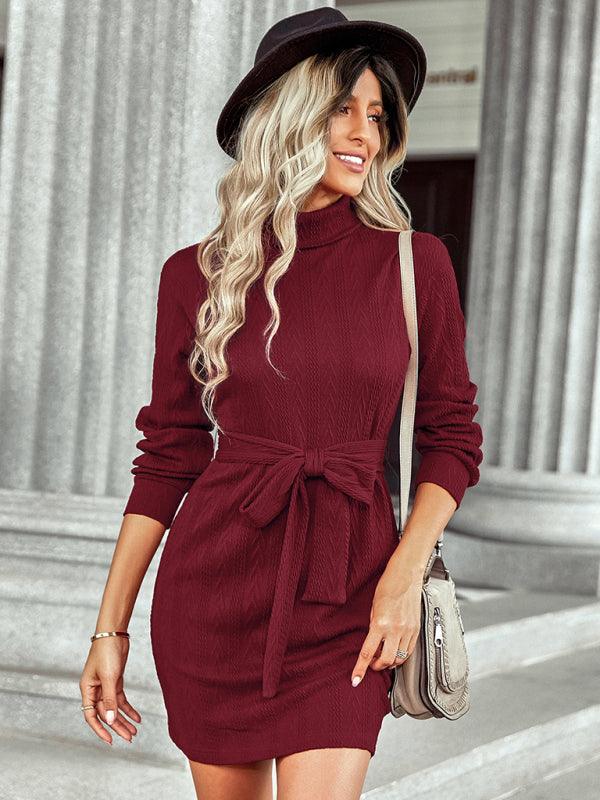 LGC Warm High Neck Lace Up Hip Wrap Dress - Le Grand Chevalier Le Grand Chevalier kakaclo Dresses