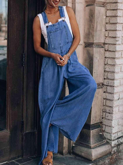 LGC Wide Leg Denim Overalls - Le Grand Chevalier Le Grand Chevalier Trendsi Jumpsuit