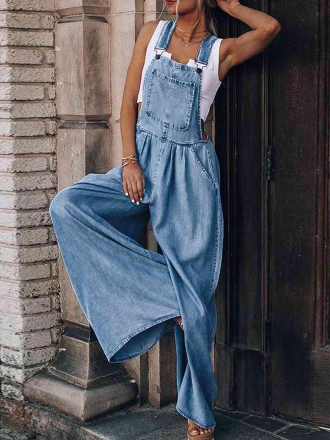 LGC Wide Leg Denim Overalls - Le Grand Chevalier Le Grand Chevalier Light / S Trendsi Jumpsuit