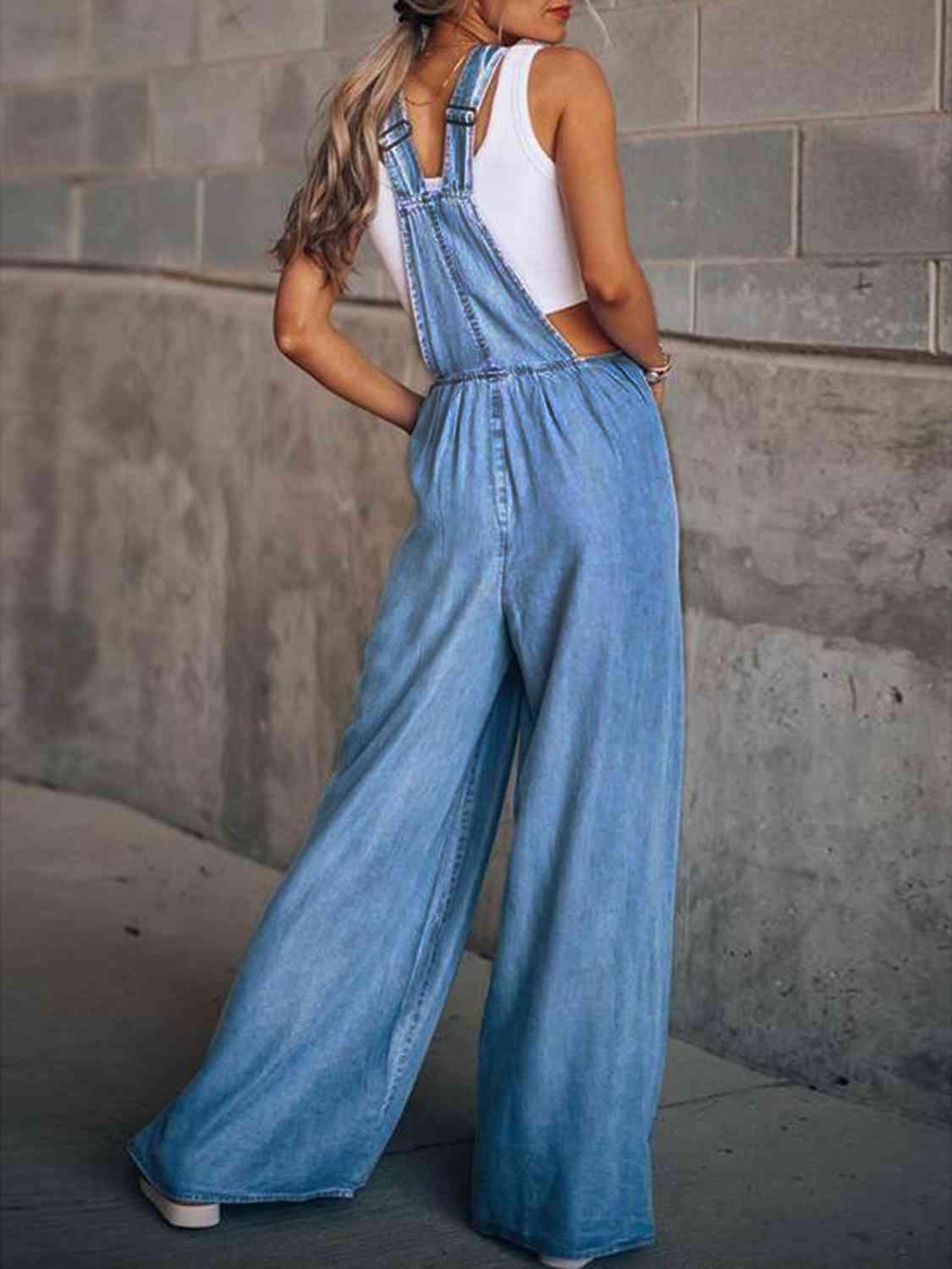 LGC Wide Leg Denim Overalls - Le Grand Chevalier Le Grand Chevalier Trendsi Jumpsuit