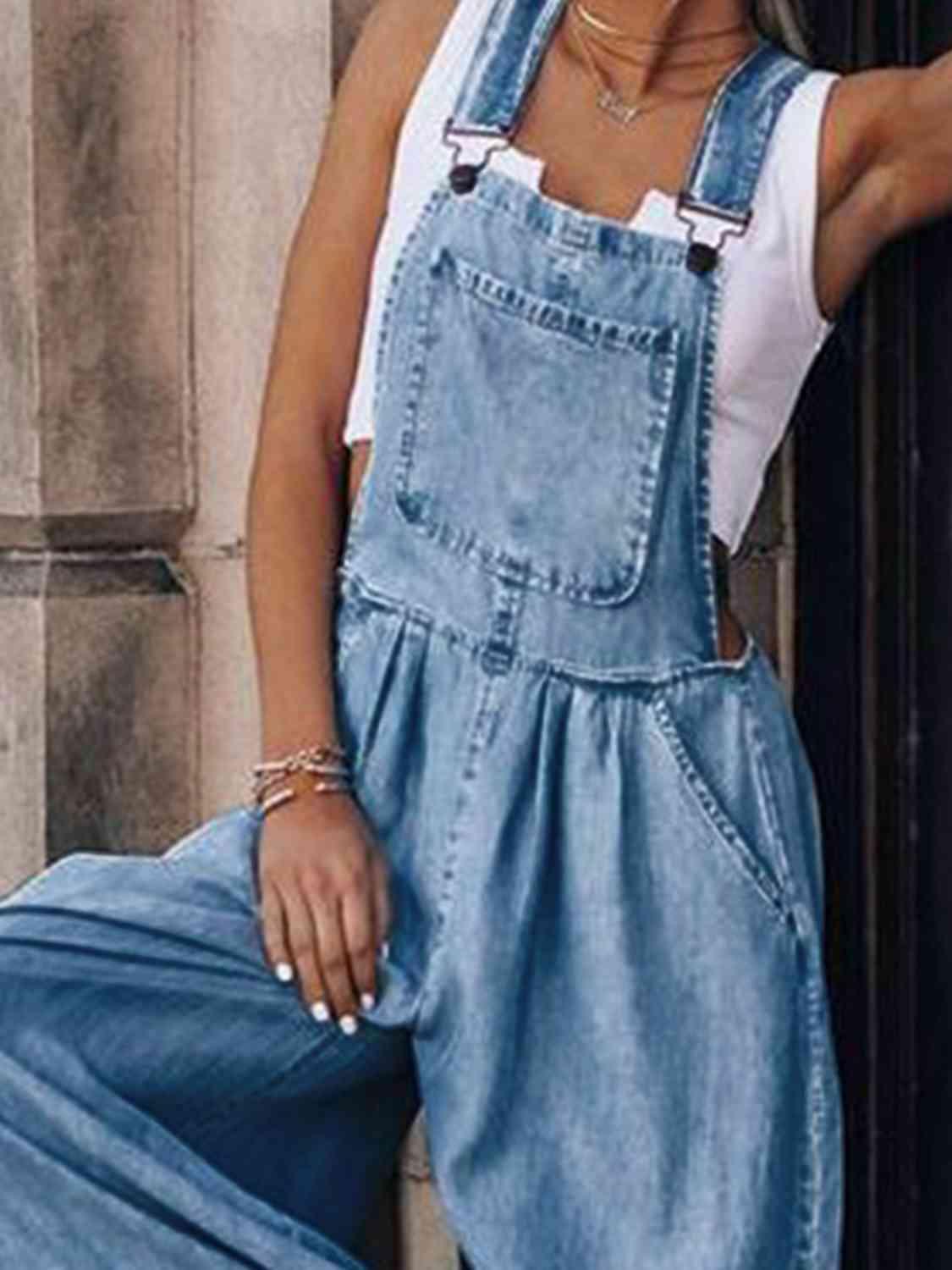 LGC Wide Leg Denim Overalls - Le Grand Chevalier Le Grand Chevalier Trendsi Jumpsuit