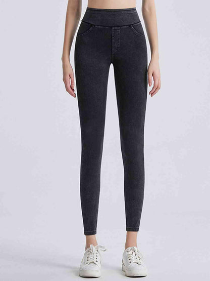 LGC Wide Waistband Sports Leggings - Le Grand Chevalier Le Grand Chevalier Charcoal / S Trendsi Women Denim