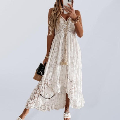 LGC Women's Solid Elegant Lace Slip Dress - Le Grand Chevalier Le Grand Chevalier Cream / S kakaclo Dresses