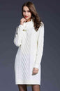 LGC Woven Right Full Size Mixed Knit Cowl Neck Dropped Shoulder Sweater Dress - Le Grand Chevalier Le Grand Chevalier White / M Trendsi Dresses